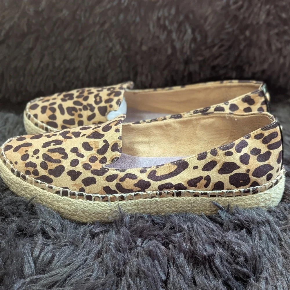 Dr Scholls Leopard Print Espadrille Flats‎ BE Energized Slip On Shoes Brown 6M